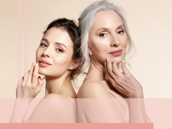 two women of different ages touching their face to show skin ageing.